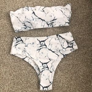 High Waisted Marble Swim Set